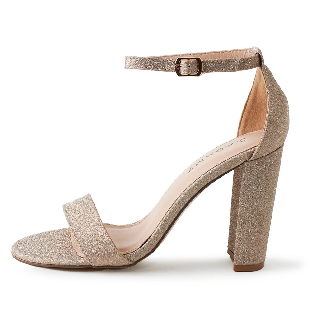 J. Adams Shirley Gold Fine Glitter Comfortable Open Toe Heels‎ New In Box Size 9